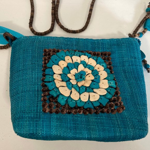 Cebu Beaded Art Handmade Crossbody Bag, Blue - Picture 2 of 2